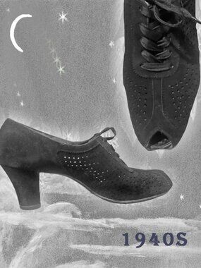 Vintage Black Suede Shoes, 40s 1940s Oxfords, Cuban Heels & Original Receipt